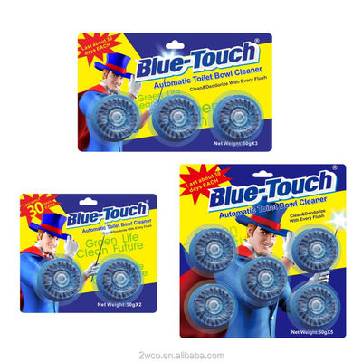 calidad  Blue-touch disposable toilet block deodorant tablet automatic toliet cleaner with 2 3 5 blocks fábrica